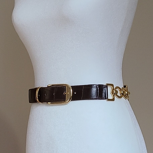 Vintage The Limited Dark Brown Leather With Gold Tone Chain Womens Belt Small - Picture 2 of 7
